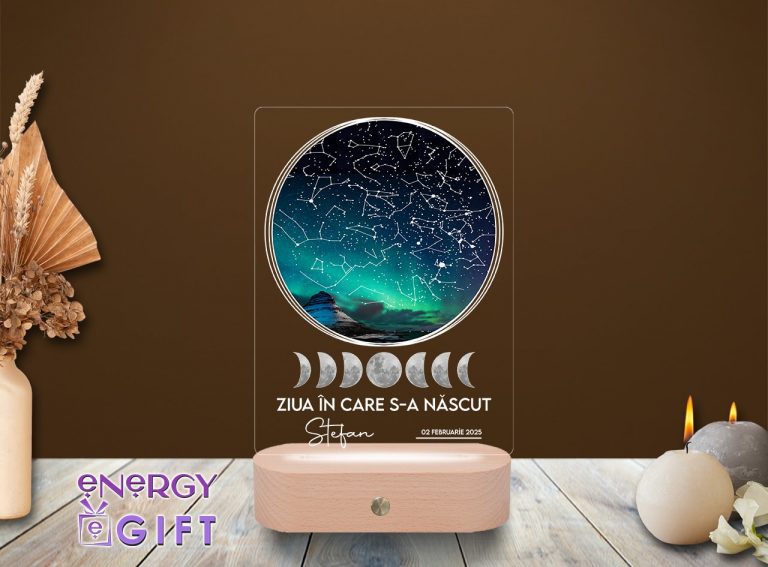 Lampă 3D personalizată hartă a stelelor – cadoul care luminează cerul amintirilor